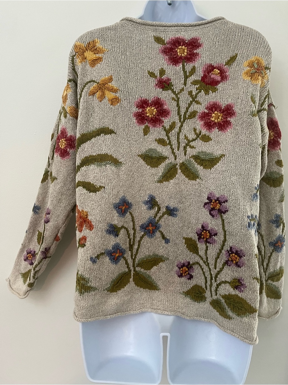 VTG Northern Isles Embroidered Floral Knit Sweater Beige Size Medium Cottagecore - Picture 11 of 14